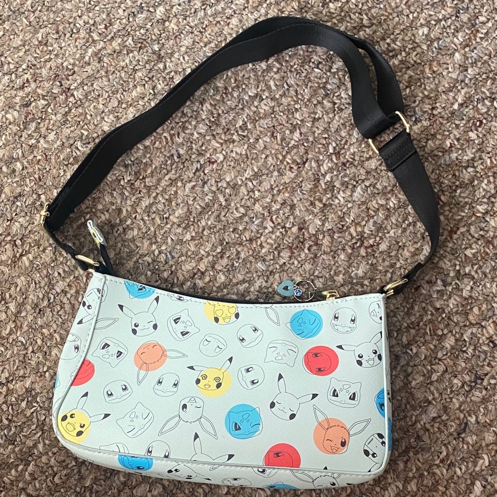 Bioworld White Crossbody Bag with Multicolor Pokemon Faces